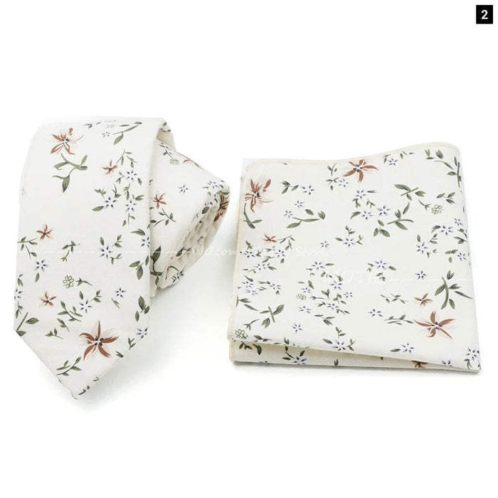 Floral Cotton Ties And Pocket Square Set For Business