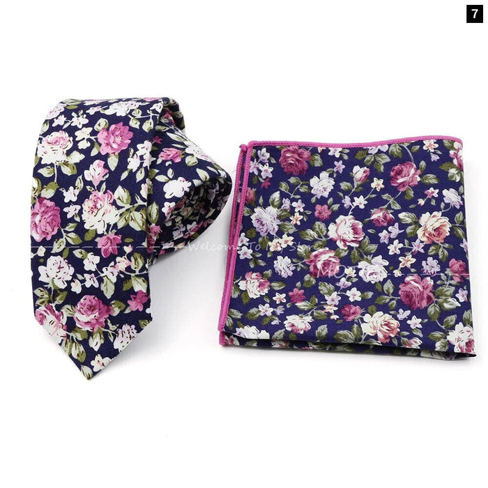 Floral Cotton Ties And Pocket Square Set For Business