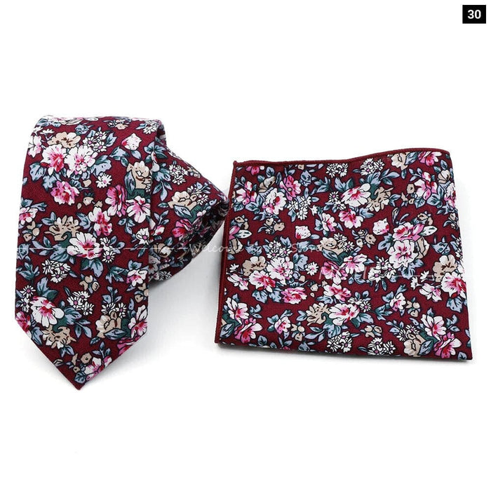 Floral Cotton Ties And Pocket Square Set For Business