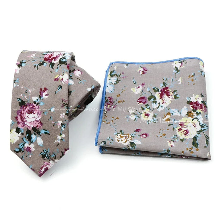 Floral Cotton Ties And Pocket Square Set For Business