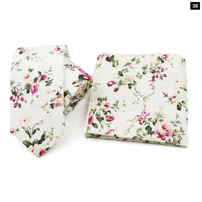 Floral Cotton Ties And Pocket Square Set For Business