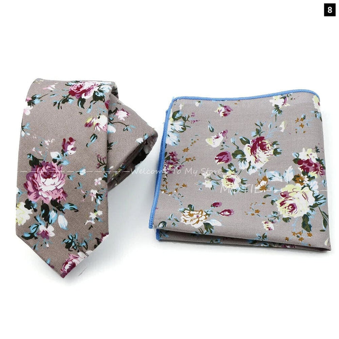 Floral Cotton Ties And Pocket Square Set For Business