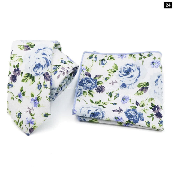 Floral Cotton Ties And Pocket Square Set For Business