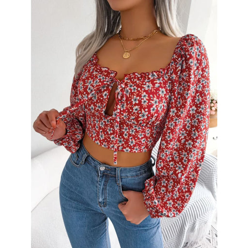 Floral Print Lace Up Crop Top for Women