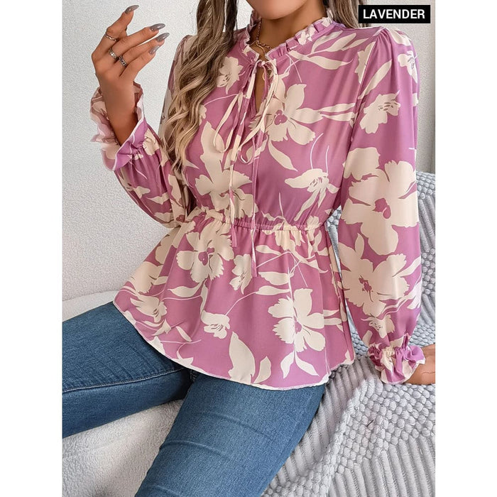 Floral Print Long Sleeve Casual Top For Women