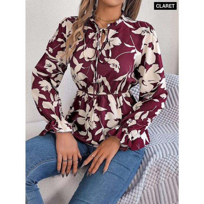 Floral Print Long Sleeve Casual Top For Women