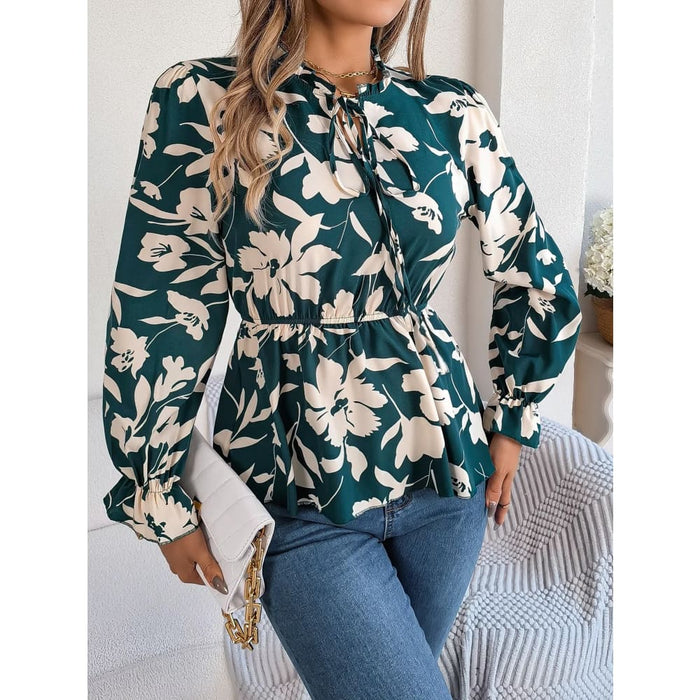 Floral Print Long Sleeve Casual Top For Women