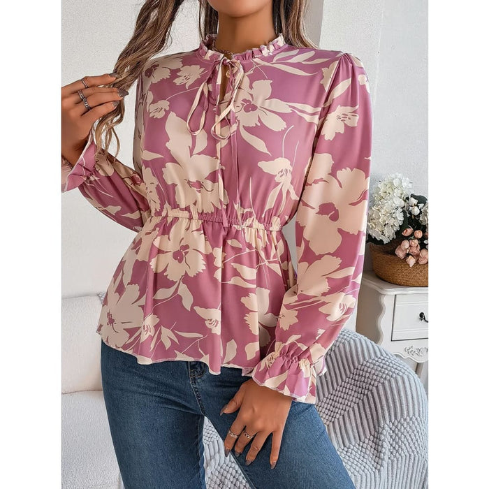 Floral Print Long Sleeve Casual Top For Women