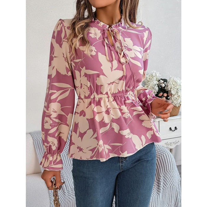 Floral Print Long Sleeve Casual Top For Women