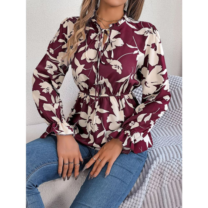 Floral Print Long Sleeve Casual Top For Women