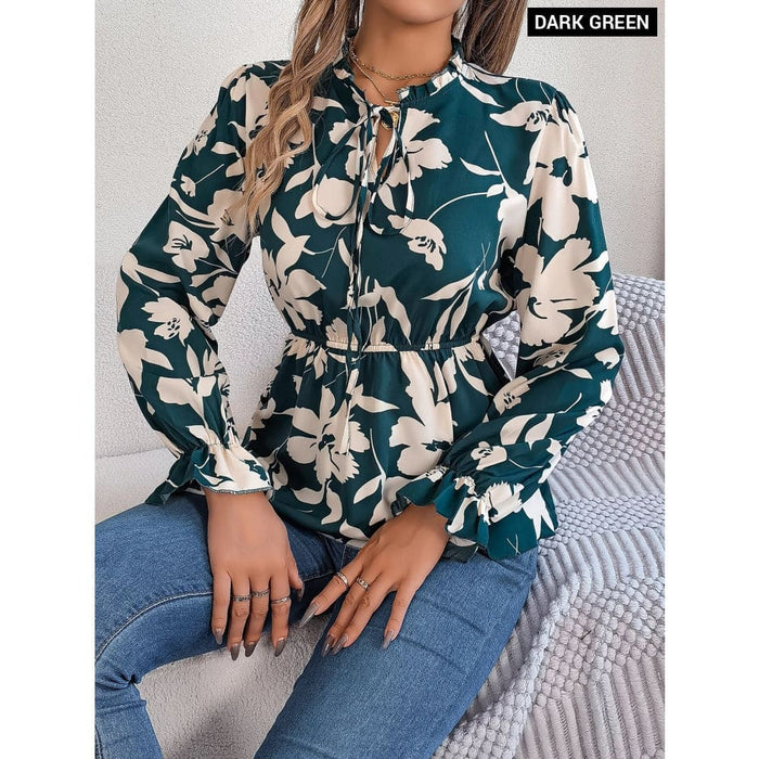 Floral Print Long Sleeve Casual Top For Women