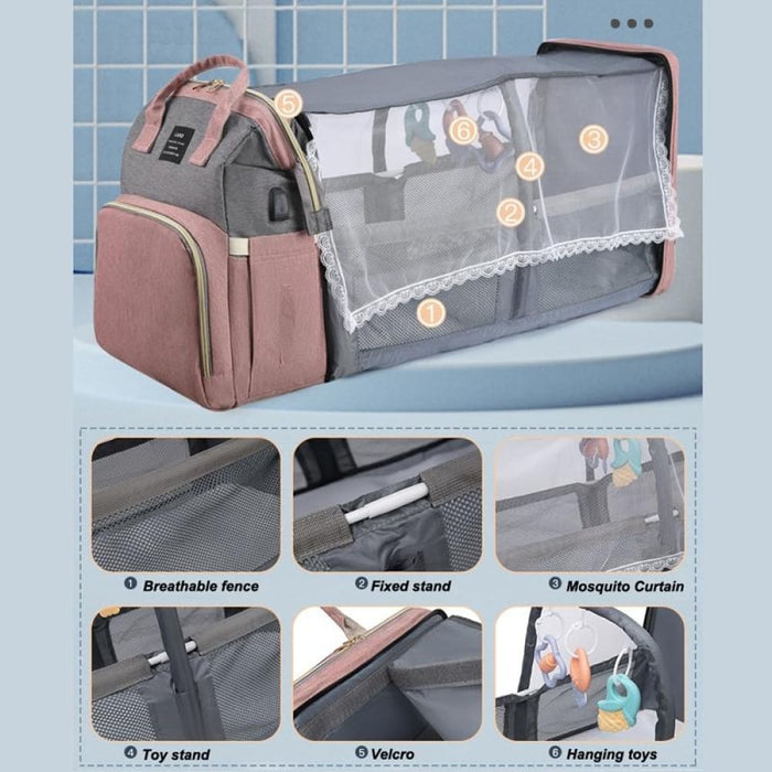 Foldable Diaper Bag With Changing Station And Usb Port