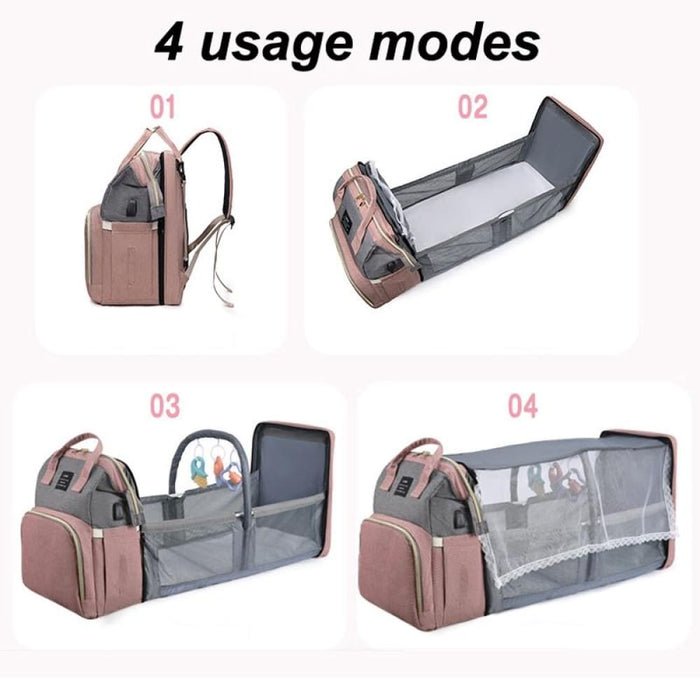 Foldable Diaper Bag With Changing Station And Usb Port