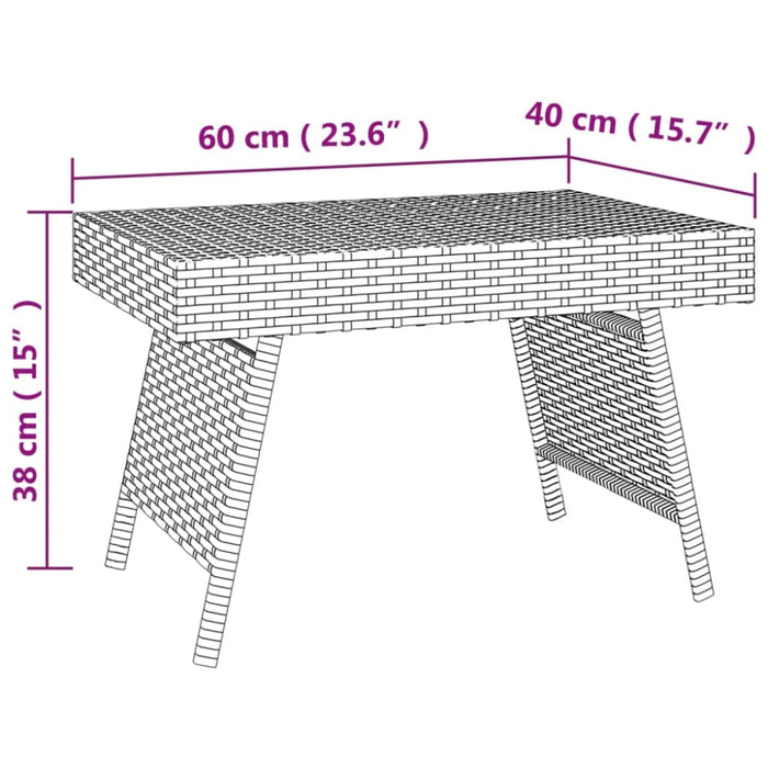 Foldable Side Table Black 60x40x38 Cm Poly Rattan Tokabn