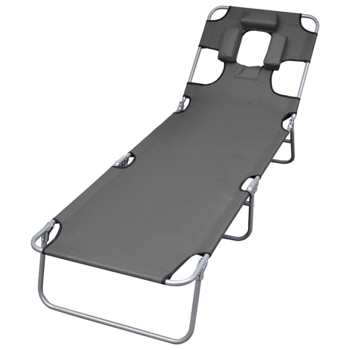 Foldable Sunlounger With Head Cushion Adjustable Backrest