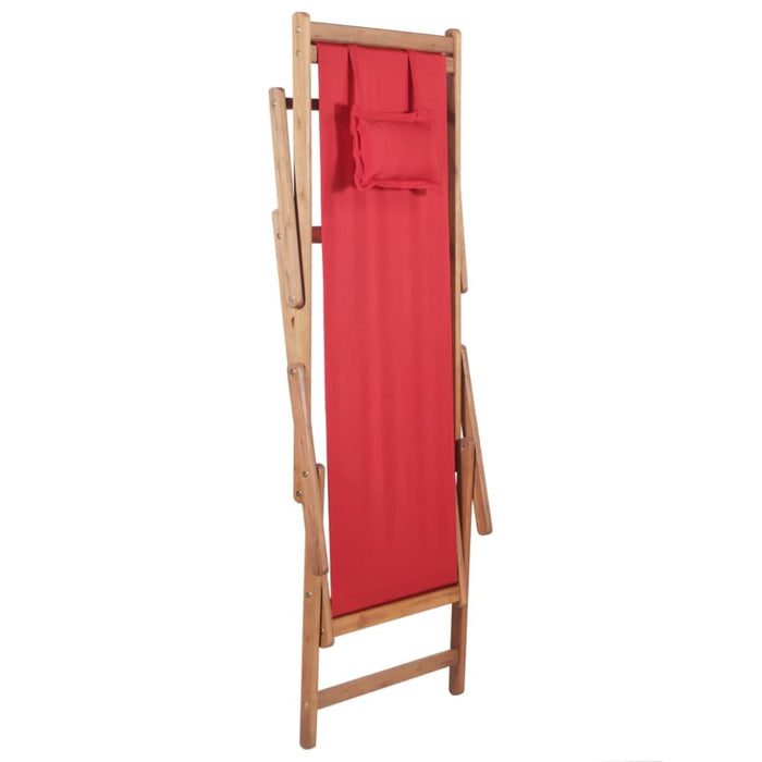 Folding Beach Chair Fabric And Wooden Frame Red Atkkp