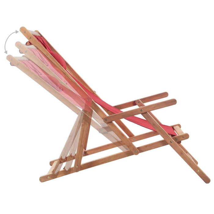 Folding Beach Chair Fabric And Wooden Frame Red Atkkp