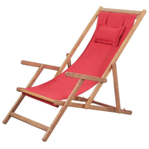 Folding Beach Chair Fabric And Wooden Frame Red Atkkp