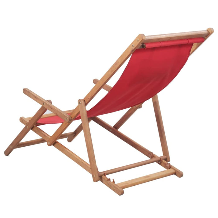 Folding Beach Chair Fabric And Wooden Frame Red Atkkp