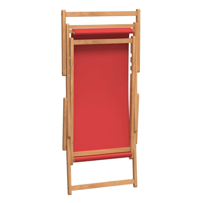 Folding Beach Chair Solid Wood Teak Red Toiibb