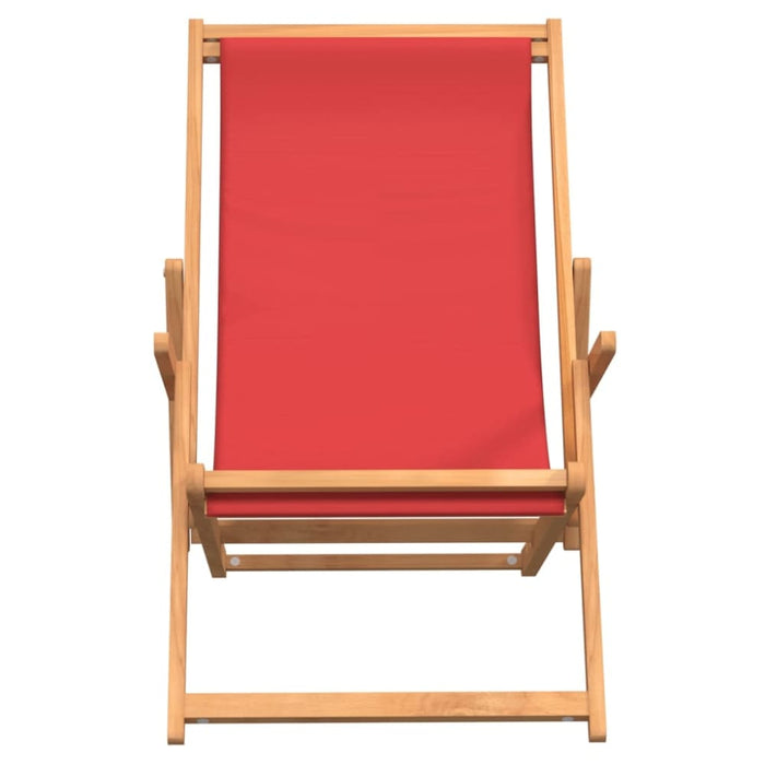 Folding Beach Chair Solid Wood Teak Red Toiibb