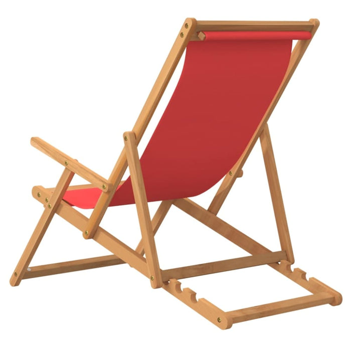 Folding Beach Chair Solid Wood Teak Red Toiibb