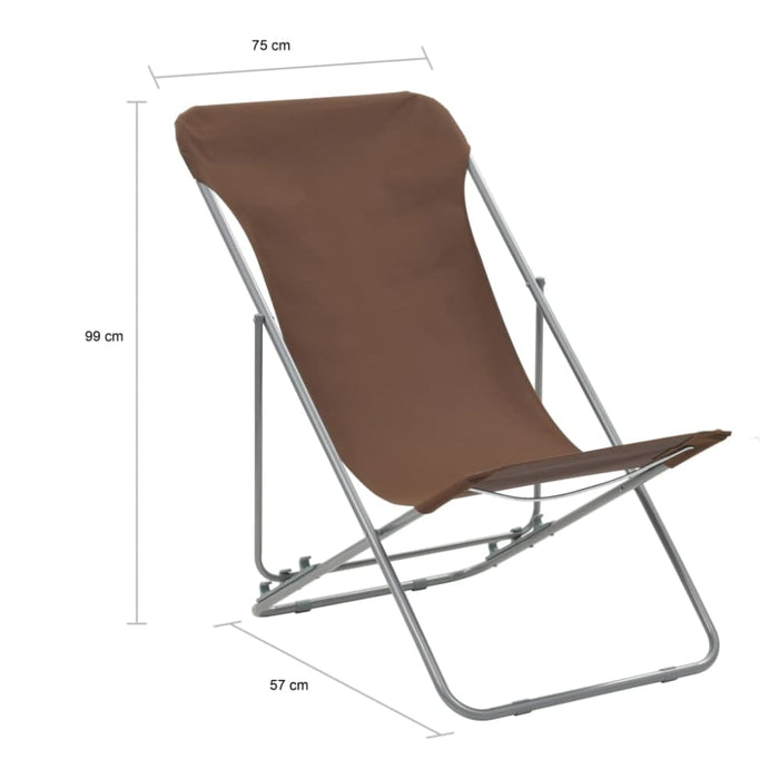 Folding Beach Chairs 2 Pcs Steel And Oxford Fabric Brown