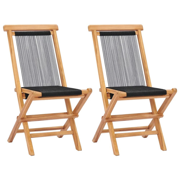 Folding Garden Chairs 2 Pcs Solid Teak Wood And Rope Aktlt