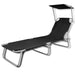 Folding Sun Lounger With Canopy Steel And Fabric Black Aooki