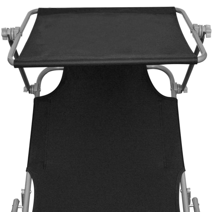 Folding Sun Lounger With Canopy Steel And Fabric Black Aooki