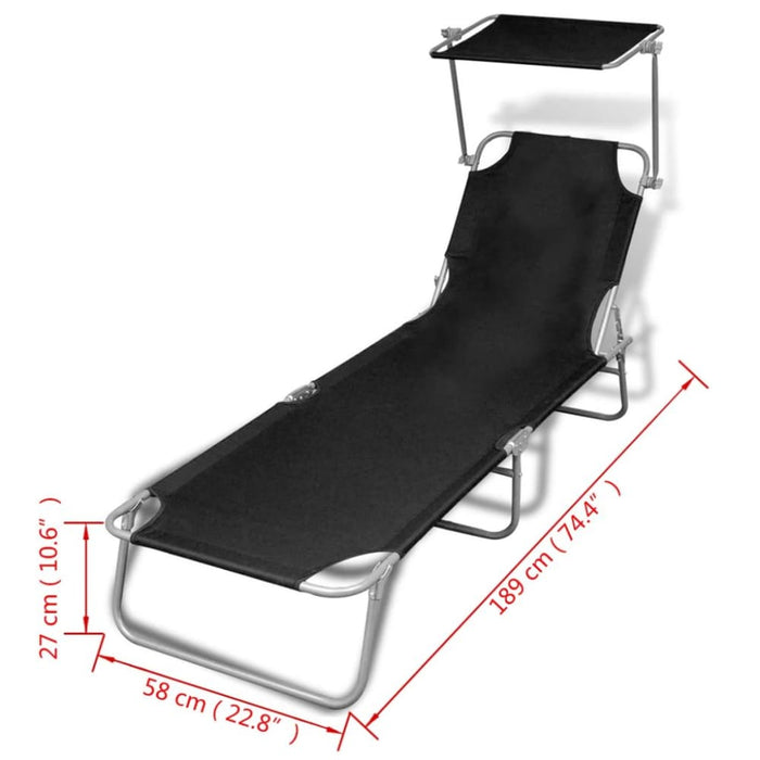 Folding Sun Lounger With Canopy Steel And Fabric Black Aooki