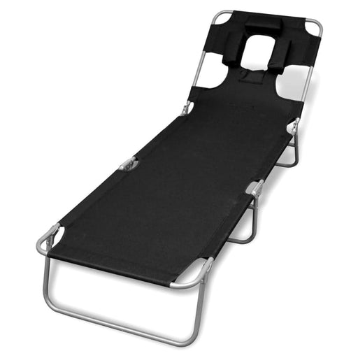 Folding Sun Lounger With Head Cushion Powder-coated Steel