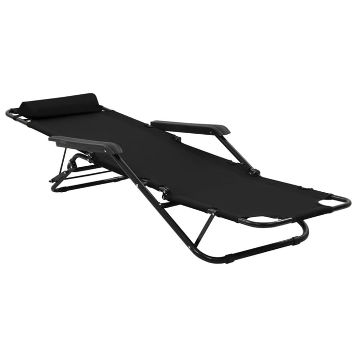 Folding Sun Loungers 2 Pcs With Footrests Steel Black Aatat