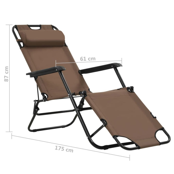 Folding Sun Loungers 2 Pcs With Footrests Steel Brown Aatal