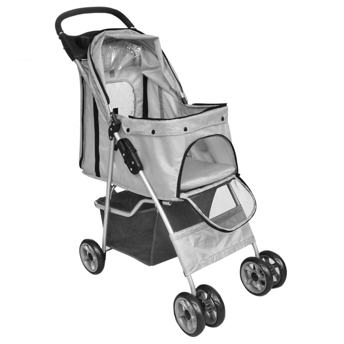 Folding Pet Stroller Dog Cat Travel Carrier Grey Oibkob