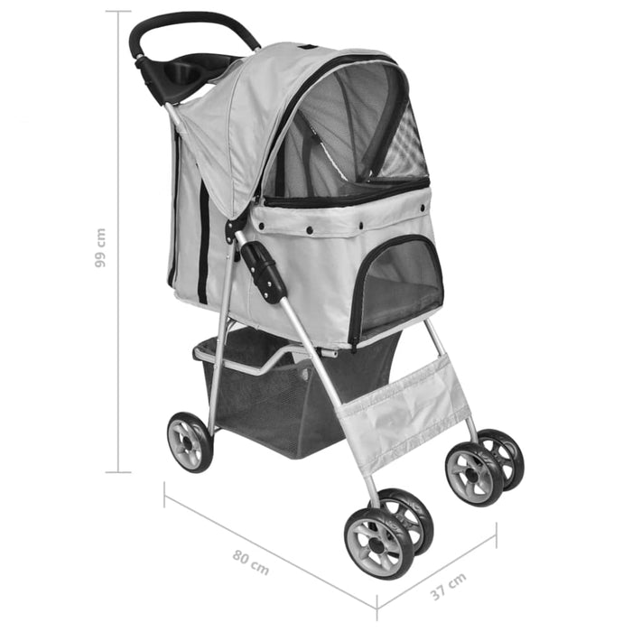 Folding Pet Stroller Dog Cat Travel Carrier Grey Oibkob