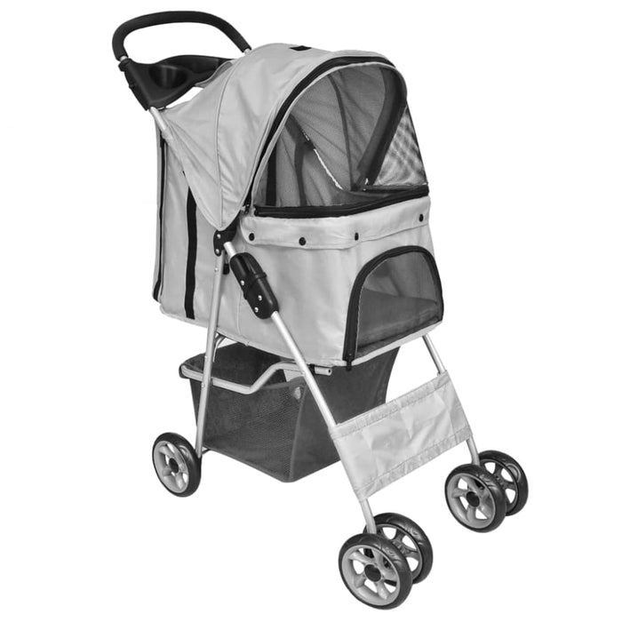 Folding Pet Stroller Dog Cat Travel Carrier Grey Oibkob