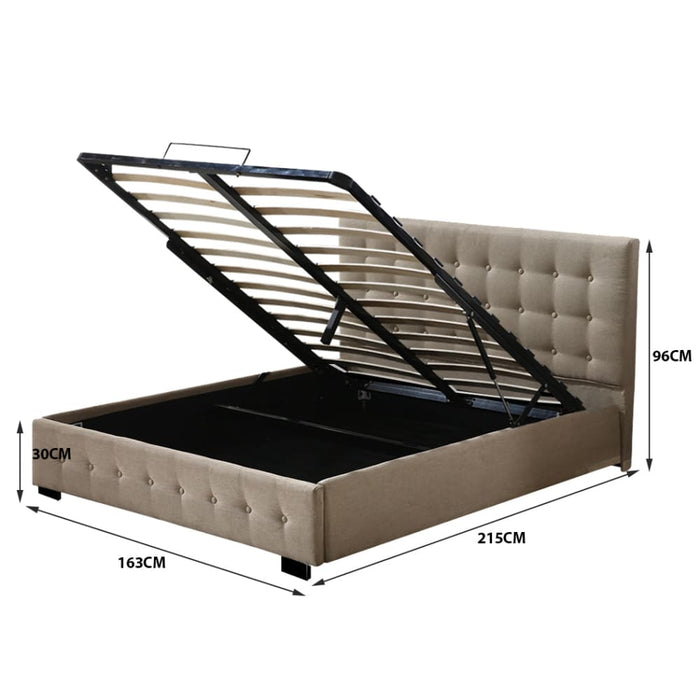 Bed Frame Base with Gas Lift Queen Size Platform Fabric