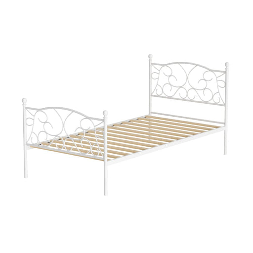 Bed Frame Metal Base Single Size Platform Foundation White