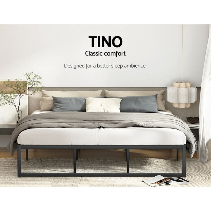 Bed Frame Metal Platform King Size Base Mattress Black Tino