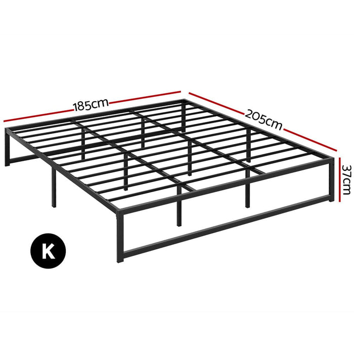 Bed Frame Metal Platform King Size Base Mattress Black Tino