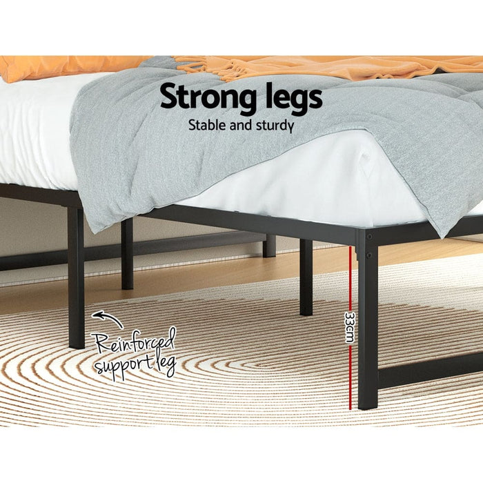 Bed Frame Metal Platform King Size Base Mattress Black Tino