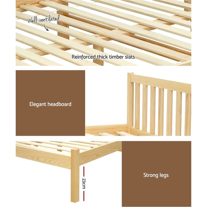 Bed Frame Wooden Double Size Base Pine Timber Mattress
