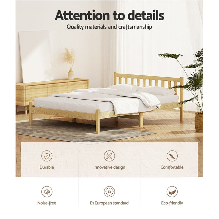 Bed Frame Wooden Double Size Base Pine Timber Mattress