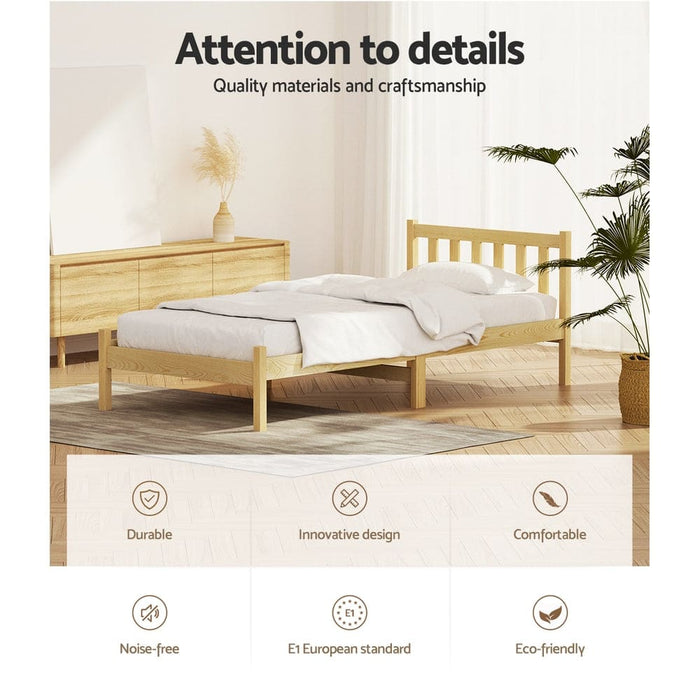 Bed Frame Wooden Single Size Sofie Pine Timber Mattress