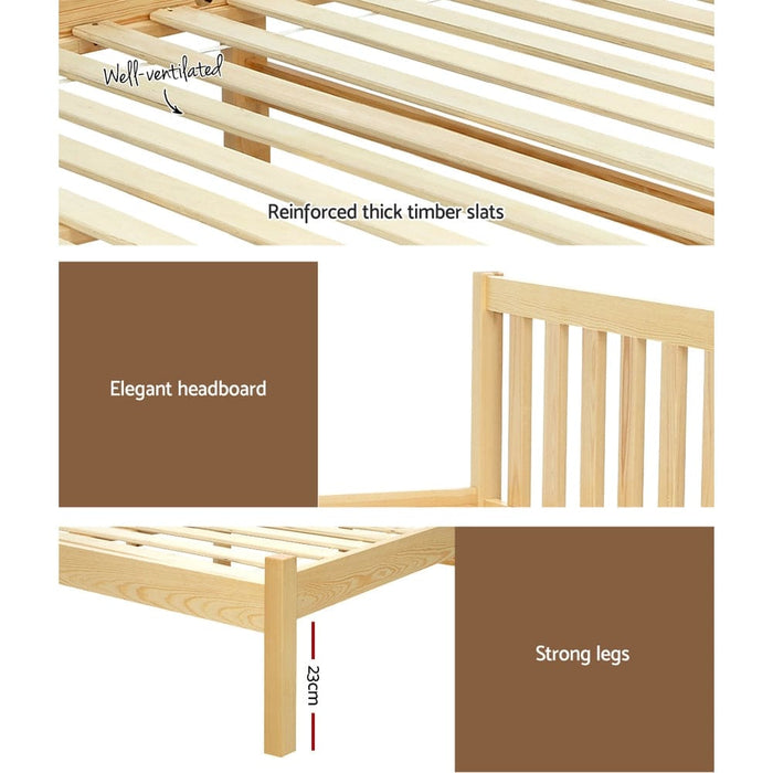 Bed Frame Wooden Single Size Sofie Pine Timber Mattress