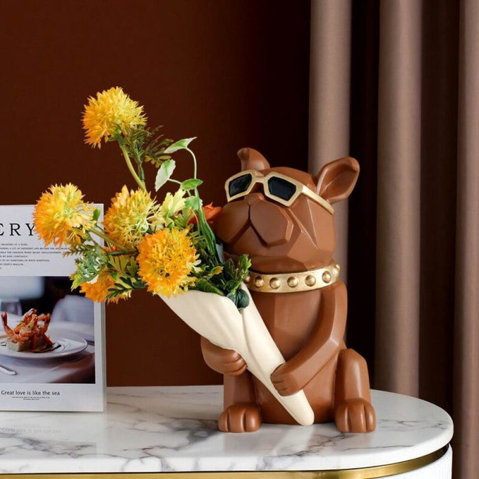 French Bulldog Statue Vase For Flower Cool Dog Decoration