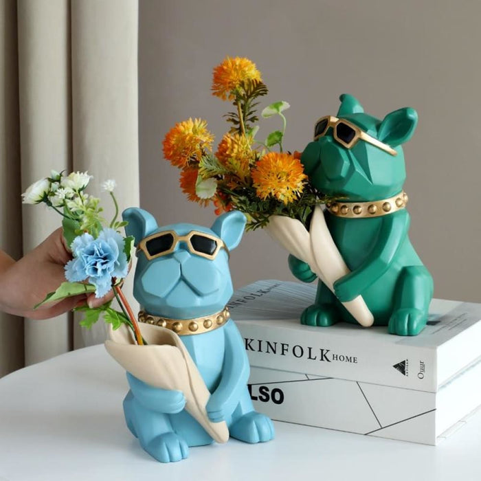 French Bulldog Statue Vase For Flower Cool Dog Decoration