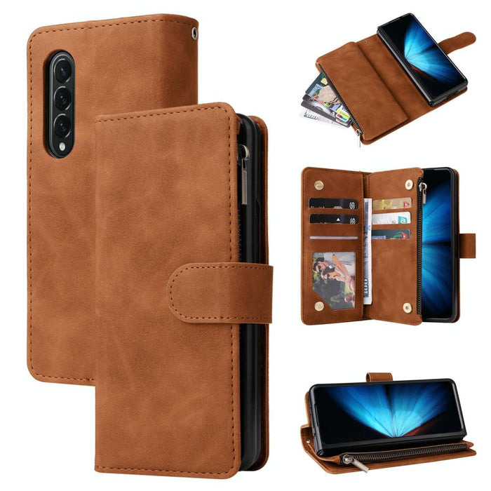 Frosted Leather Zip Wallets For Samsung Galaxy z Fold 4