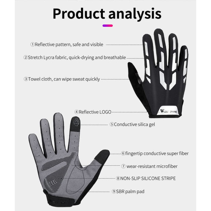 Full Finger Half Anti Slip Reflective Cycling Gloves